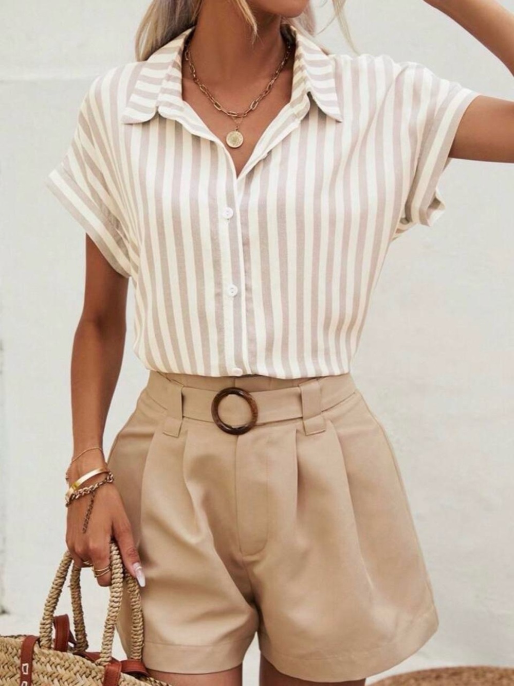 SHEIN white and khaki striped top